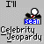 pixelated 'Celebrity Jeopardy' themed icons with a gray background, each featuring a small character icon above blue text reading 'SEAN'