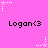 Pixelated pink background with repeated 'Logan<3' text and white/pink star animations.