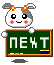 Pixelated rabbit with gray ears and orange flower headband holds green chalkboard displaying 'ПЕХТ' text, standing on gray background.