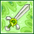 A pixelated sword icon with a yellow gem hilt displayed in two frames of an animated contact sheet, the second frame showing "POWER" text above the sword.
