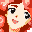 Pixelated avatar with red hair and pinkish skin showing three sequential facial expressions: open eyes, squinted eyes, and closed eyes.