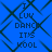 Blue background with dark green diamond-shaped overlay; text "I LUV DANCE IT'S KOOL" repeated in pixelated font across the image