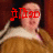 A pixelated figure in a brown robe with white trim appears against a dark red background, overlaid with red text that changes between frames.