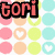 Pixelated text labels in red, green, yellow, and blue appear over a background of pastel-colored circles with heart shapes.