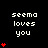 Pixelated text 'seema loves you' in white on black background with red heart symbols varying by position and count.