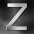 A grayscale pixelated letter Z with a metallic sheen on a dark gradient background, rendered in low-resolution style.