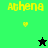 Pixelated yellow text 'Athena' on green and black backgrounds with small heart icons, a black star icon, and a green star icon.