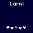 Dark blue background with white pixelated text 'Larni' at top, five white plus signs and one gray plus sign below arranged in two