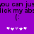 Purple background with black pixelated text reading "you can juslick my abdick" and two identical emoticons below, each followed by five white/purple plus signs.
