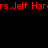 Red pixelated text repeats 'Jeff Harris' across a black background in a static display.