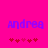 Pixelated purple text 'Andrea' on bright pink background with red heart symbols below, showing two animation frames where hearts shift position.