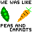 Pixel art animation of green pea pods and orange carrots alternating with text , featuring red heart symbols replacing 'x' marks in some frames