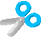 Two pixelated blue scissors icons with silver handles displayed side-by-side on a gray background, showing slight motion blur in the left frame and closed blades in the right frame.
