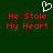 Green background with red pixelated text reading 'He Stole My Heart' and a white heart outline above the text.