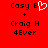 Red background with black text reading 'Casy B', '+', 'Craig H', '4Ever' and a white pixelated heart symbol replacing the 'B' in 'Casy B'.