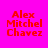 six identical pixelated text blocks displaying 'Alex Mitchel Chavez' in red on a bright pink background with dark blue horizontal bars