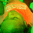 Pixelated green and orange figure with closed eyes and a rounded head, set against a green background with brown accents.