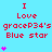 A static image with a light blue background displays red text reading "I Love graceP34's Blue star" and pink star symbols in various positions.