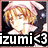 Pixelated anime-style icon shows a character with light brown hair and a white top, with a dark figure in the background, text 'izumi' and '33' at the bottom.