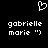Pixelated white heart symbol above two identical text blocks reading 'gabrielle marie :)'.