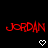 Red pixelated text 'JORDAN' appears twice on a black background with white pixelated hearts below each text instance.