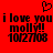 Red background with black pixelated text reading "i love you molly!! 10/27/08" and a small heart symbol above the text, duplicated side-by-side.