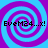 Four identical spiral patterns in purple and cyan with text overlays, arranged in a on a solid blue background