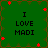 Green background with brown border and red flower accents, displaying 'I LOVE MADI' text in black pixelated font across four identical quadrants.