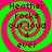 Four identical pixelated spiral icons with green and pink concentric rings, each displaying text "Heather rocks out loud 4 ever" in dark brown letters.