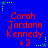 Blue background with red text reading 'Carah Jordann Kennedy' and a heart symbol, surrounded by green star-shaped pixel clusters.