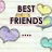 A static image with a lined paper background, scattered heart shapes in purple, yellow, and teal, and multiple text blocks including "BEST FRIENDS", "a person who loves you no matter...", "HOW RETARDED you are!", and "HANNAH! I luv ya girly!".