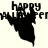 Pixelated 'happy halloween' text above a black silhouette of a witch's hat on light background, with grayscale variations across frames.
