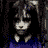 A pixelated animated sequence shows a figure with long dark hair and a blue top, displaying multiple facial expressions against a dark background.