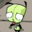A green cartoon character with large white eyes and black antennae shifts through multiple facial expressions against a gray background.