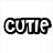 A pixelated pie with a lattice crust and dark fruit filling, partially overlaid by bold text reading "CUTIE PIE" in white letters on black background.
