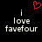 Red pixelated heart symbol above white text reading 'i love favefour' on black background.