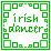 Green pixelated text 'irish dancer' inside a green square border with small squares at corners and edges, two identical frames showing static content.