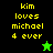 Pixelated text reads 'kim loves michael 4 ever' with a green star on black background and a black star on green background.