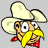 Animated contact sheet of a cartoon cowboy character with yellow mustache, white cowboy hat, and red bandana across eight frames showing subtle facial expression changes.