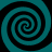 Four teal and black spiral patterns arranged in a on a solid background