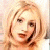 A 50x50 pixel animated buddy icon featuring a split composition with a blonde woman on the left and green text on a dark background on the right, displayed as two sampled frames in a contact sheet layout.