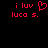 Red pixelated text on black background reads 'i luv' with a heart symbol replacing the 'o', followed by 'luca s.' below.