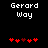 Black background with white text 'Gerard Way' above red heart symbols in two different arrangements.