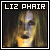 Pixelated square image with white text 'LIZ PHAIR' at top, dark background, and blurred face in lower half.