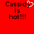 Red background with black text reading "Cassidy is hot!!!" and a pixelated heart symbol replacing the 'y' in Cassidy.