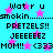 Pixelated text and pink stars on cyan background, repeating phrases like 'Wat r u smokin...' and 'PRETZELS!!' in a pattern