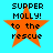 Four identical pixelated orange stars on cyan background with black text reading "SUPPER MOLLY! to the rescue" in blocky font.