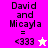 Pixelated text and symbols on a split background with pink and beige sections, featuring 'David and Micayla' and '<333' with star icons.