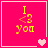 A pink square icon with yellow text reading "I <3 you" and a heart symbol that changes from one to two hearts across frames.