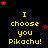 Yellow pixelated text "I choose you Pikachu!" repeats across a black background with scattered red and dark pink stars, one gray square visible at bottom right.